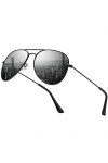 kunchu-Lunettes de soleil Pilote Polarisées pour Homme Femme Mode Classique Vintage Retro Noir UV400 pour Pêche Conduite Ski 