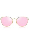 SOJOS Ronde Vintage Rétro Miroir Anti-UV Lunettes de Soleil Unisexe Polarisées SJ1014 avec Or Cadre/Rose Lentille
