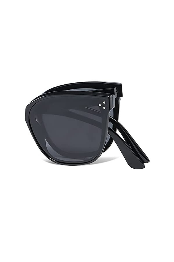 Dollger Lunettes de soleil polarisées pliables avec housse ronde rigide Lunettes de soleil pliantes rétro UV400 Nuances pliée