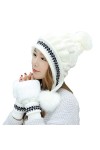 Vohoney Bonnet dhiver en tricot pour femme - Bonnet chaud avec pompon - Gants - Ensemble 2 en 1 - Ensemble de tricot épais p