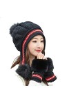 Vohoney Bonnet dhiver en tricot pour femme - Bonnet chaud avec pompon - Gants - Ensemble 2 en 1 - Ensemble de tricot épais p