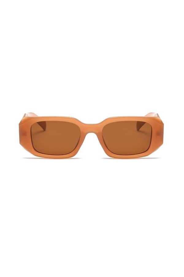 Long Keeper Lunette de Soleil Femme Rectangulaire, Retro Sunglasses Lunettes Soleil Carré Vintage Montures Rectangle Irréguli