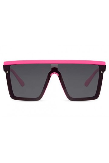 Cheapass Lunettes de Soleil Massives Oversize XXL Écran Noir avec Barre du Haut Dorée Verre Noir Monopièce UV400 Femmes