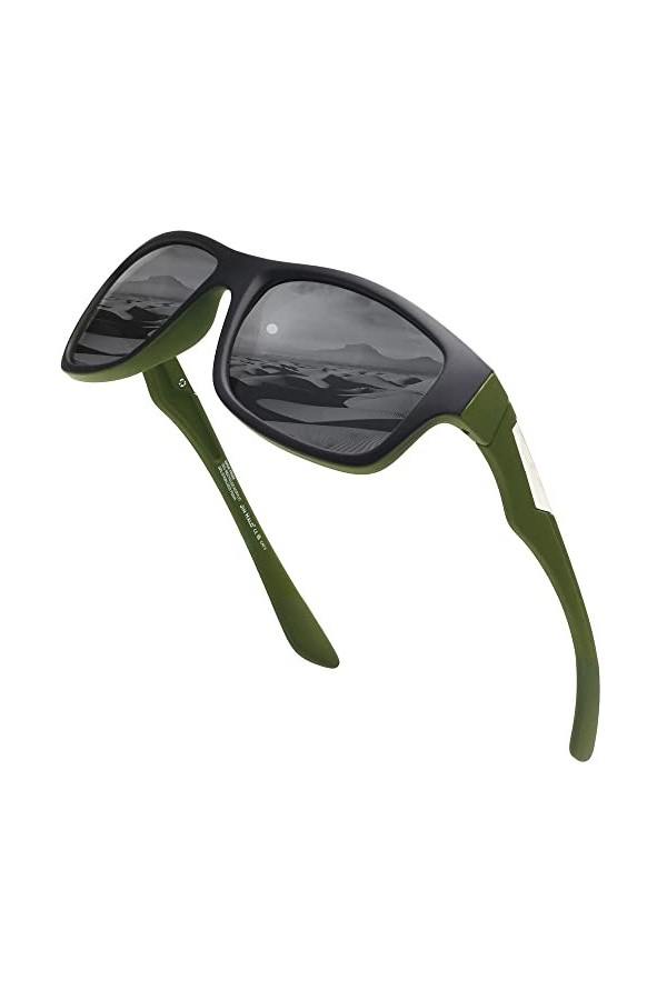 JIM HALO Lunettes de Soleil de Sport Polarisées Recyclées pour Hommes et Femmes, Lunettes de Soleil Rectangulaires Classique 