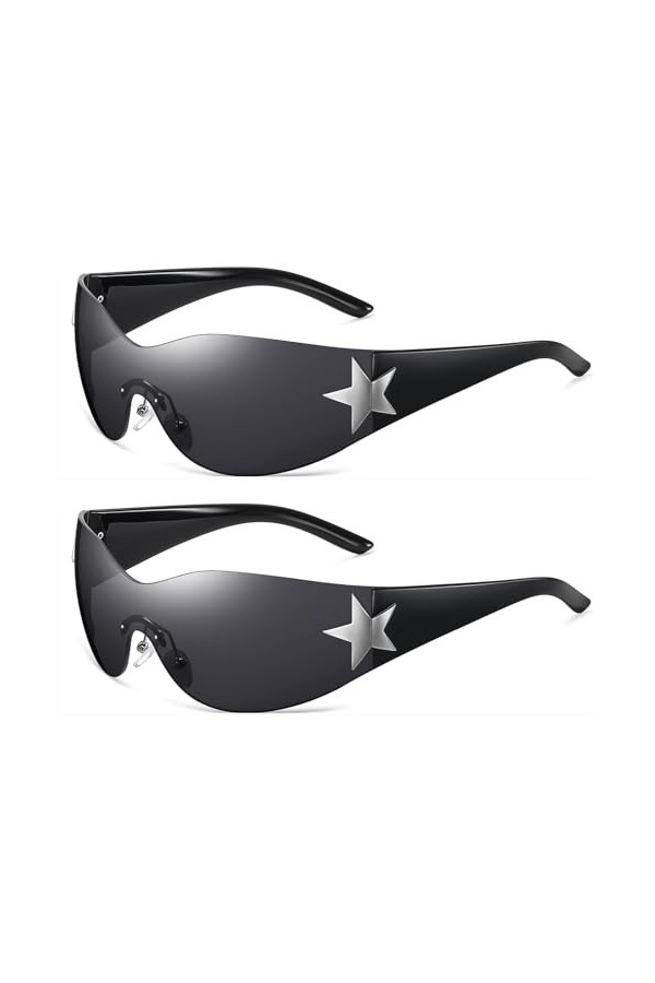 genkigold Lunettes de Soleil Y2K pour Femmes et Hommes: Lunettes de Soleil Tendance Surdimensionnées sans Monture avec Étoile