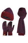Tofern Bonnet Echarpe Gants 3 Pièces Ensemble Tricoté Unisexe Hiver Chaud Doigt Ecran Tactile Epais Coupe Vent Couleur Complé