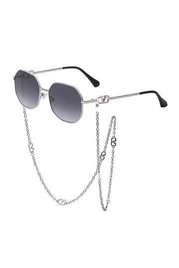 Femmes Punk Lunettes De Soleil Rétro Alliage Polygone Lunettes De Soleil Femmes Luxe Shades avec Une Chaîne Longe Lunettes De