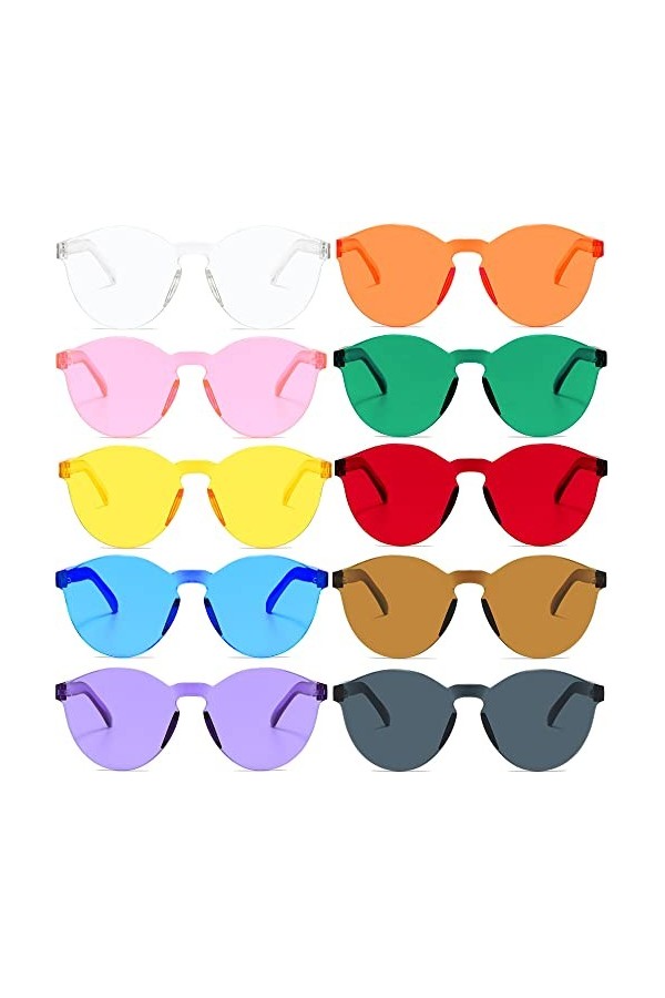 Lunettes de fête colorées de 10 pièces,Lunettes de soleil rétro,Lunettes de soleil sans monture ovales drôles créatives lunet