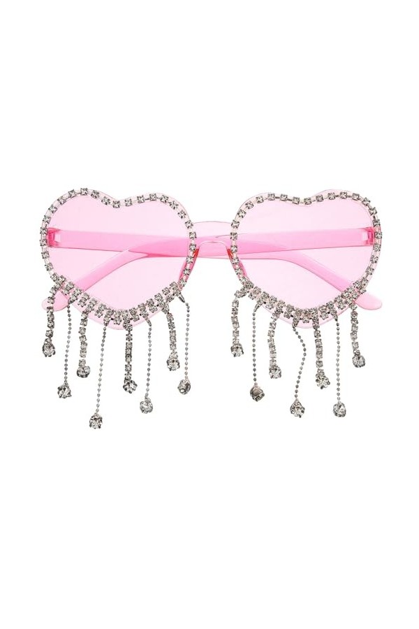 SOIMISS Lunettes De Soleil En Forme De Coeur Pour Femmes Lunettes De Soleil À Pompon En Strass Lunettes De Fête Vintage Sans 