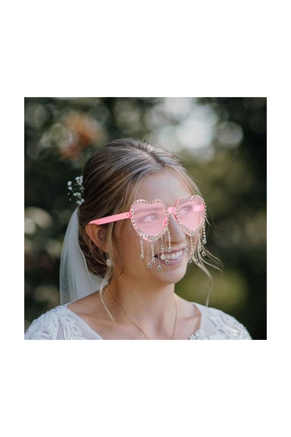 SOIMISS Lunettes De Soleil En Forme De Coeur Pour Femmes Lunettes De Soleil À Pompon En Strass Lunettes De Fête Vintage Sans 