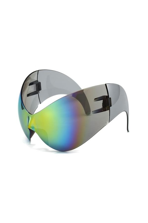 LJCZKA y2k Lunettes de Soleil Enveloppante Femme Homme, Lunettes Grande Taille Lunettes Sans Monture Protection UV400