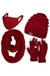 URATOT Ensemble chaud dhiver en tricot avec bonnet et gants pour écran tactile - Écharpe en tricot torsadé et couverture cha