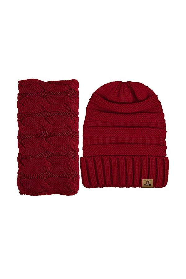URATOT Ensemble chaud dhiver en tricot avec bonnet et gants pour écran tactile - Écharpe en tricot torsadé et couverture cha