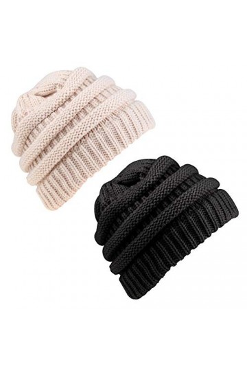 Quacoww Bonnet Tricoté, Noir et Beige