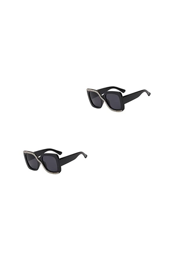 BESPORTBLE 2Pcs Carré Brillant Femmes Vintage Luxe Pour Lunettes De Soleil Visage Rétro Lunettes Tendance Surdimensionné Lune