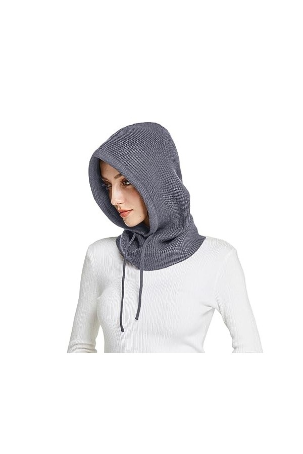 Facecozy Chapeaux dhiver pour Femme, écharpe Chaude à Capuche pour Femme, Cagoule tricotée Gris foncé , Gris foncé, Taille 
