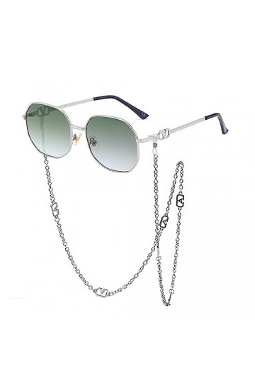 Femmes Punk lunettes de soleil rétro alliage polygone lunettes de soleil hommes avec chaîne lanière lunettes de soleil Color