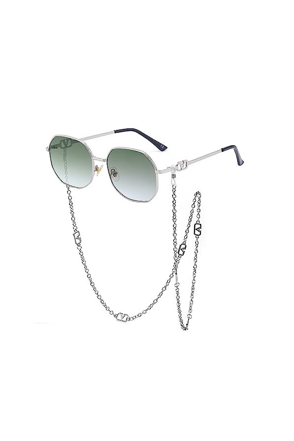 Femmes Punk lunettes de soleil rétro alliage polygone lunettes de soleil hommes avec chaîne lanière lunettes de soleil Color