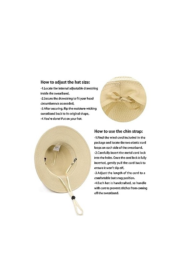 Zylioo XXL Chapeau de Paille Femme Grosse Tête Chapeau de Soleil en Paille Large Bord Chapeau de Paille surdimensionné UV Cha