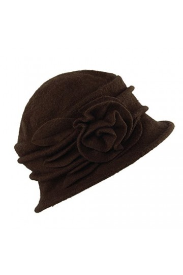 LAEMILIA Chapeau cloche dhiver en polaire douce pour femme avec passepoil et nœud, 2 Café, taille unique