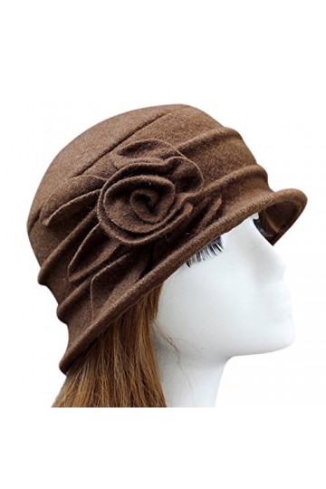 LAEMILIA Chapeau cloche dhiver en polaire douce pour femme avec passepoil et nœud, 2 Café, taille unique