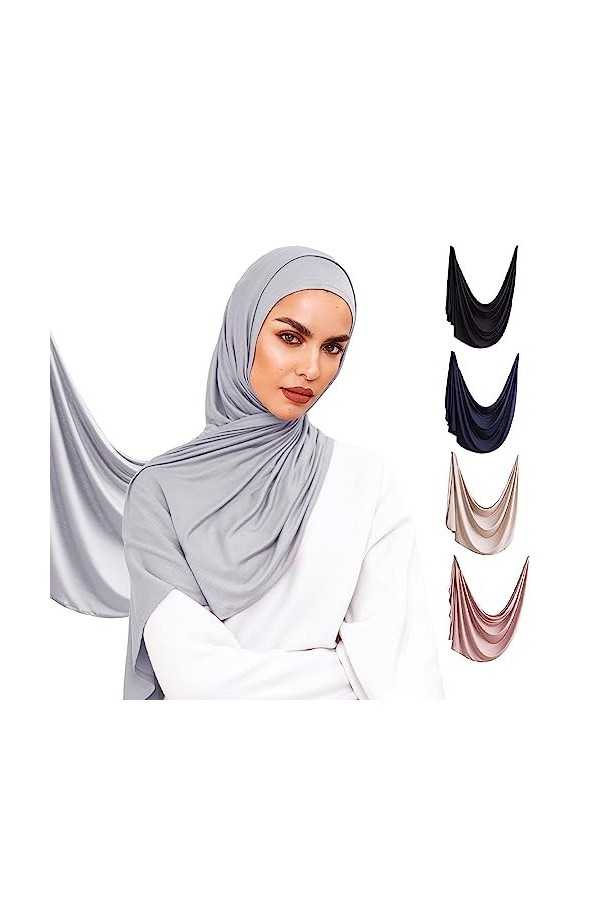 Voile Chic Hijab Presewn Écharpe en jersey de qualité supérieure, gris, régulier