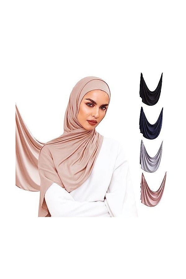 Voile Chic Hijab Presewn Écharpe en jersey de qualité supérieure, gris, régulier