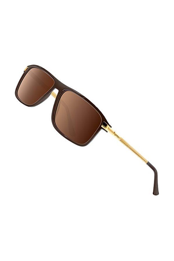 ATTCL Lunettes de Soleil Polarisées pour Homme, Lunette de Soleil en Rectangulaire, 100% anti UV400 2055 Gold+Brown