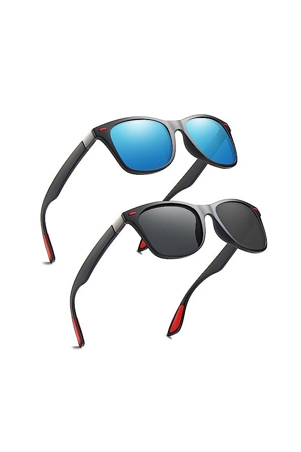 Charfia Lot de 2 paires de lunettes de soleil polarisées rétro pour homme et femme - Protection UV400 - Pour la conduite, la 