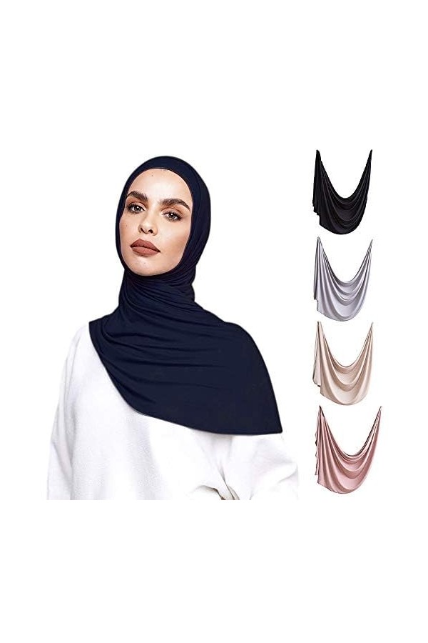 Voile Chic Hijab Presewn Écharpe en jersey de qualité supérieure, gris, régulier