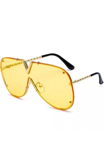 Zueauns Lunettes de Soleil Homme Femmes Classique Rétro Métal Cadre Forme de v Ladies Lunettes de Soleil Une Pièce lunette UV