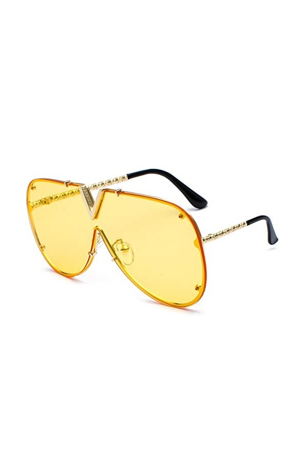 Zueauns Lunettes de Soleil Homme Femmes Classique Rétro Métal Cadre Forme de v Ladies Lunettes de Soleil Une Pièce lunette UV