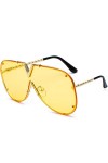 Zueauns Lunettes de Soleil Homme Femmes Classique Rétro Métal Cadre Forme de v Ladies Lunettes de Soleil Une Pièce lunette UV