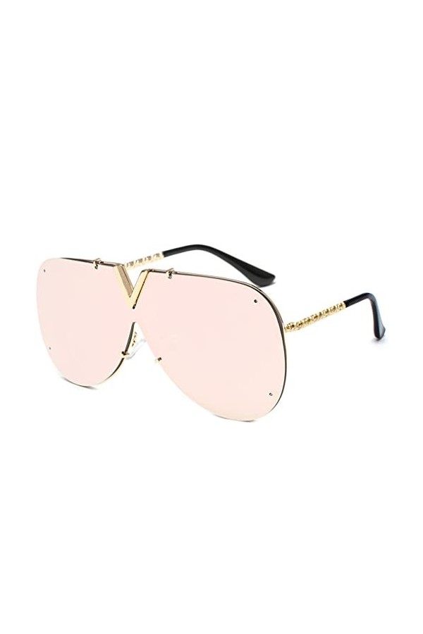 Zueauns Lunettes de Soleil Homme Femmes Classique Rétro Métal Cadre Forme de v Ladies Lunettes de Soleil Une Pièce lunette UV