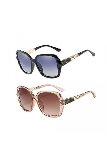 JZK Lot de 2 lunettes de soleil polarisées noires et marron pour femme - Lunettes de soleil carrées pour la conduite de voitu