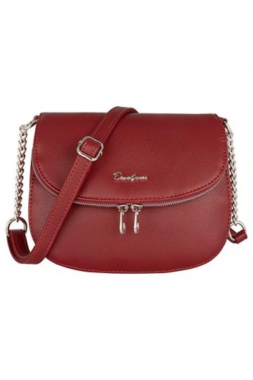 David Jones - Petite Besace Femme - Sac Bandoulière Chaînes Cuir PU Porté Epaule - Pochette Sacoche Zip à Rabat 2 Compartimen