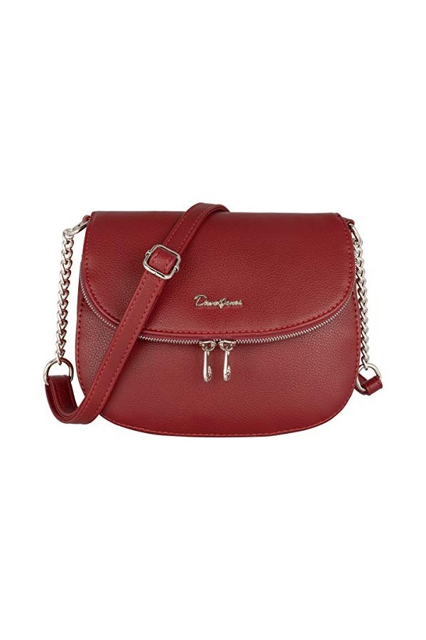 David Jones - Petite Besace Femme - Sac Bandoulière Chaînes Cuir PU Porté Epaule - Pochette Sacoche Zip à Rabat 2 Compartimen
