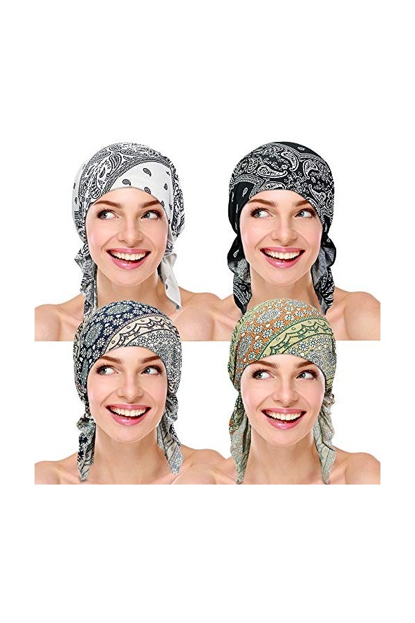 Lot de 4 chapeaux de chimiothérapie pour femme - - taille unique