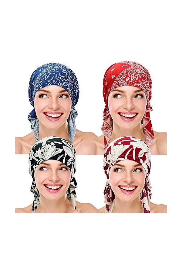 Lot de 4 chapeaux de chimiothérapie pour femme - - taille unique