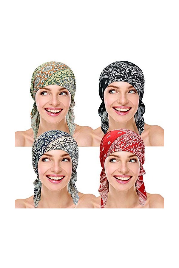 Lot de 4 chapeaux de chimiothérapie pour femme - - taille unique