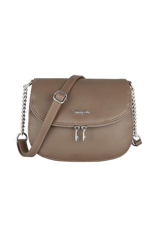 David Jones - Petite Besace Femme - Sac Bandoulière Chaînes Cuir PU Porté Epaule - Pochette Sacoche Zip à Rabat 2 Compartimen