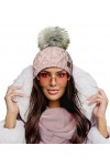 4sold Dames Beanie Warm Hiver Bobble Fausse Fourrure Pom Pom Wooly Full Liner Cossy - Set Model 1 Rouse Pink 08