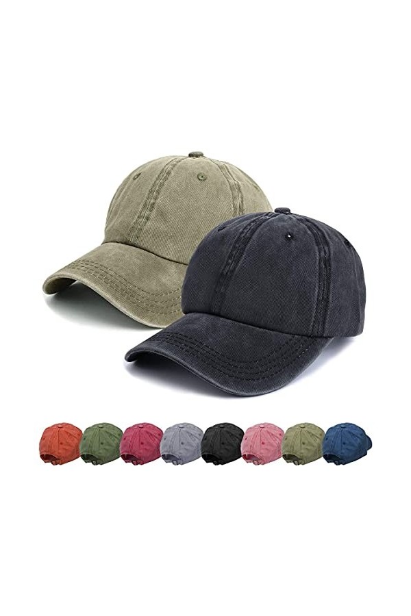 Casquette de baseball unisexe réglable, Noir + kaki., Taille M