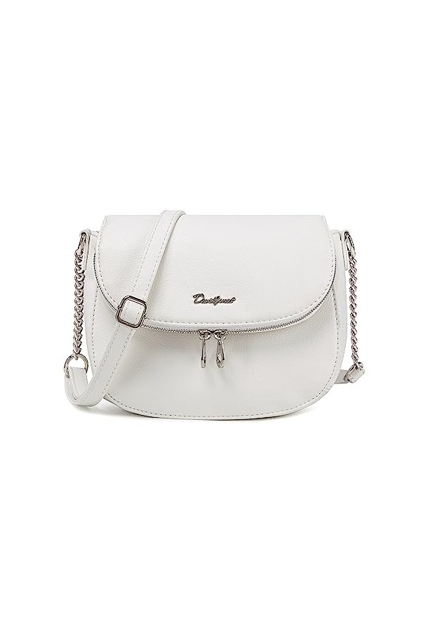 David Jones - Petite Besace Femme - Sac Bandoulière Chaînes Cuir PU Porté Epaule - Pochette Sacoche Zip à Rabat 2 Compartimen