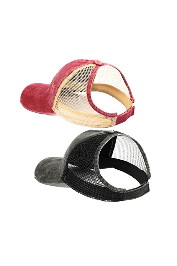 MILAMIYA Lot de 2 chapeaux pour queue de cheval dos nu pour femme - Cheveux bouclés naturels - Casquette de baseball afro ave