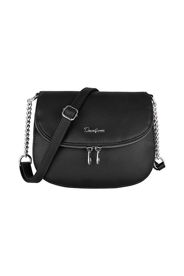 David Jones - Petite Besace Femme - Sac Bandoulière Chaînes Cuir PU Porté Epaule - Pochette Sacoche Zip à Rabat 2 Compartimen