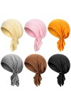 6 Bonnets Turbans en Coton Bandeau de Sommeil Prénoué Extensible Chapeau Turban pour Femmes Style Couleur Solide 