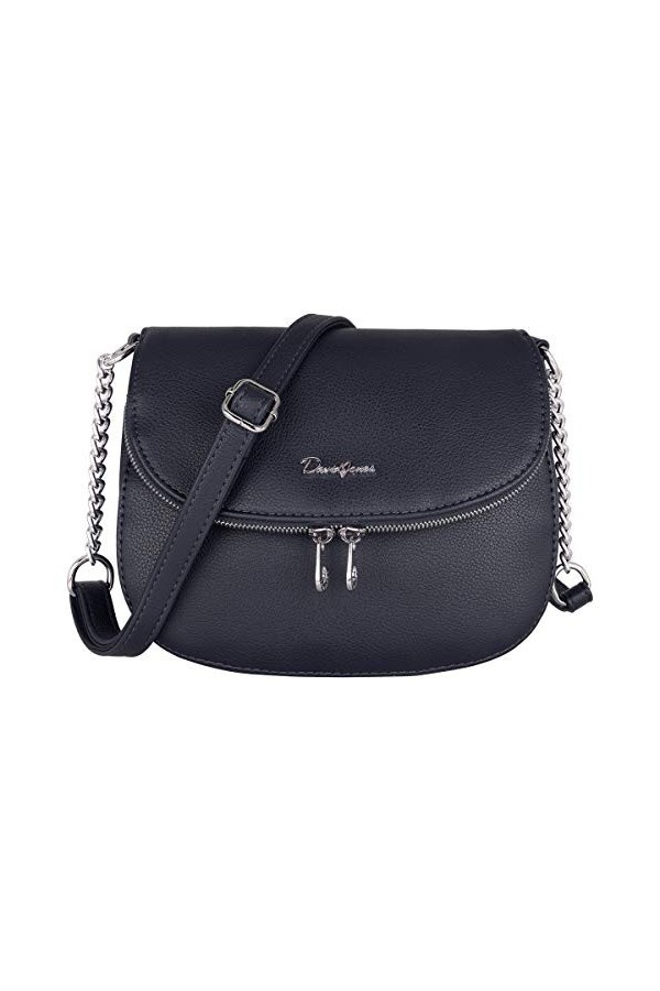 David Jones - Petite Besace Femme - Sac Bandoulière Chaînes Cuir PU Porté Epaule - Pochette Sacoche Zip à Rabat 2 Compartimen