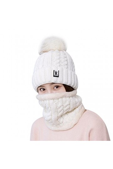 TININNA 2 Pièces Ensemble Beanie Chapeau Bonnet et Écharpe de Cercle Cache-Col Tour de Cou Femme Fille en Tricot dhiver Avec