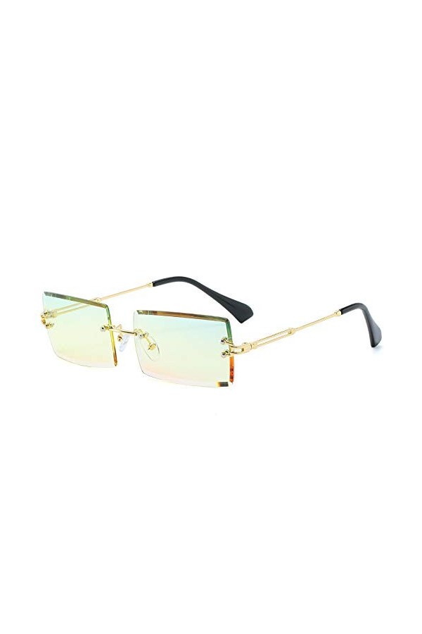 SHANGYUN Petites Lunettes de Soleil Rectangle Femmes Lunettes de Soleil carrées sans Monture pour Femmes uv400 Vert Brun 3